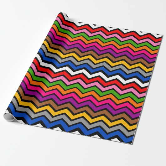 Meerkleurig Zigzag Chevron Zwart Design Cadeaupapier (Uitgerold)