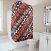 Meerkleurig Zigzag Chevron Zwart Design Douchegordijn (In situ)