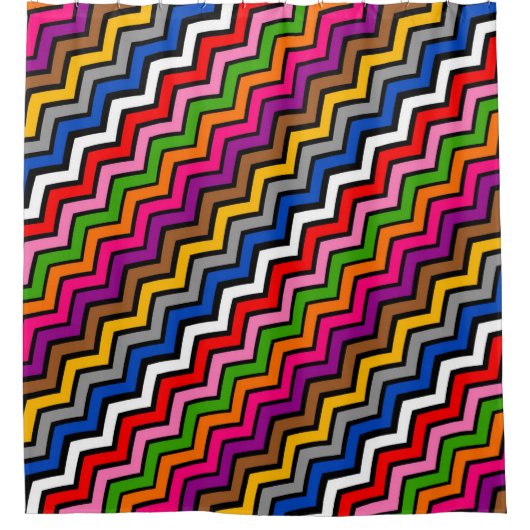 Meerkleurig Zigzag Chevron Zwart Design Douchegordijn (Voorkant)
