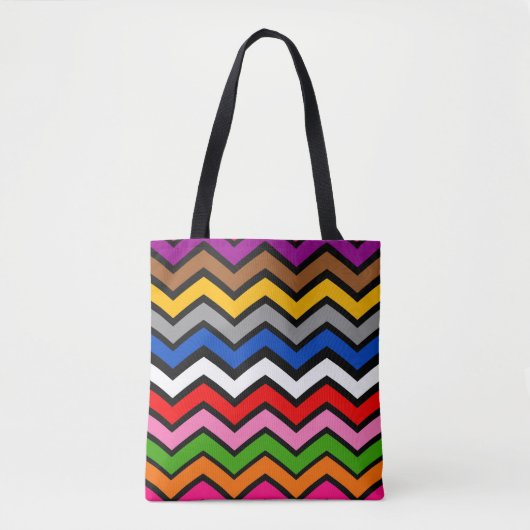 Meerkleurig Zigzag Chevron Zwart Design Tote Bag (Voorkant)