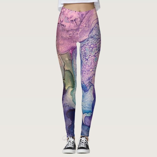 Meerkleurige Abstracte alcoholinkt vloeibaar art Leggings (Voorkant)