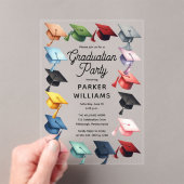 Meerkleurige Afstudeerder Petten Graduation Party Acryl Uitnodigingen (Insitu (Draagbaar))
