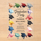 Meerkleurige Afstudeerder Petten Graduation Party Acryl Uitnodigingen (Voorkant)