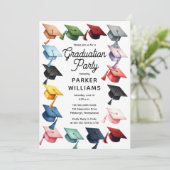 Meerkleurige Afstudeerder Petten Graduation Party Kaart (Staand voorkant)