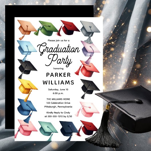 Meerkleurige Afstudeerder Petten Graduation Party Kaart