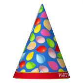 Meerkleurige ballonnen op sky blue feesthoedjes (Links)