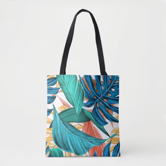 Meerkleurige bladeren & palmbladeren tote bag (Voorkant)