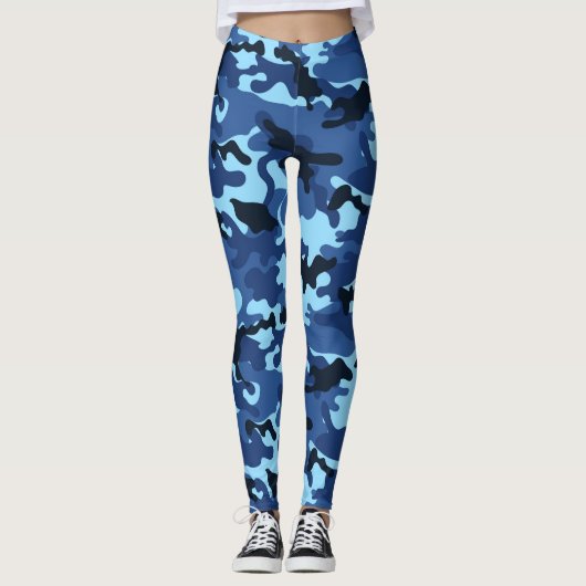 Meerkleurige blauwe camouflage leggings (Voorkant)