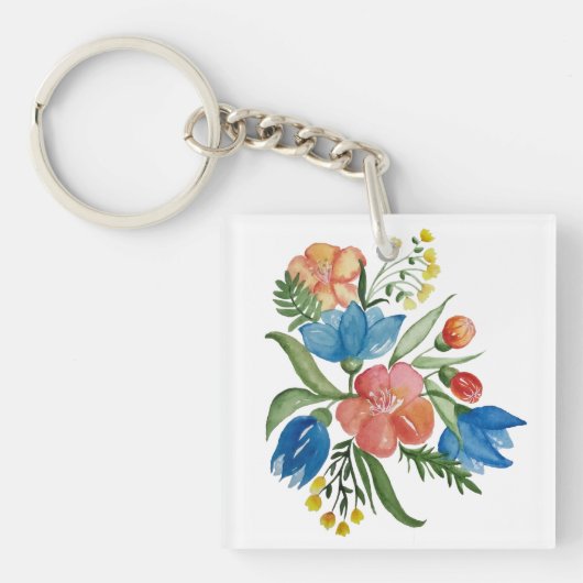 Meerkleurige bloembouquet sleutelhanger (voorkant)