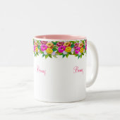 Meerkleurige bloemen en kalligrafie tweekleurige koffiemok (Voorkant rechts)