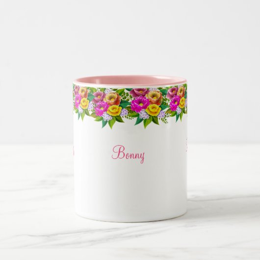 Meerkleurige bloemen en kalligrafie tweekleurige koffiemok (Center)
