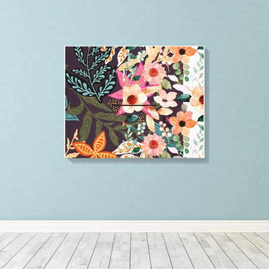 Meerkleurige bloemenprint op canvas. canvas afdruk (Insitu (Houten vloer))