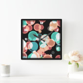 Meerkleurige bubbels op een zwarte achtergrond vierkante klok (Huis)