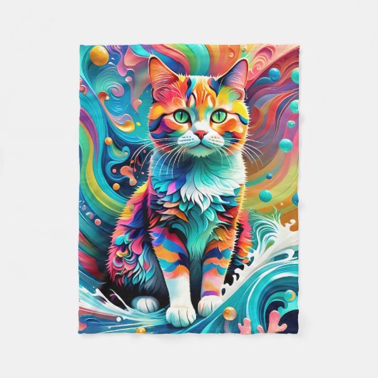 Meerkleurige Cat 759 Watergolf Fleece Deken (Voorkant)