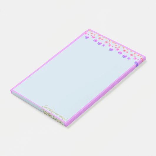 Meerkleurige confetti op lichtblauw post-it® notes (Schuin)