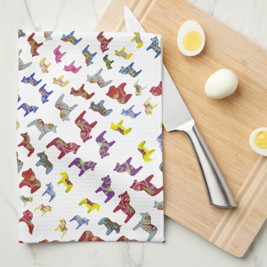 Meerkleurige Dala-paarden Theedoek (Quarter Fold)