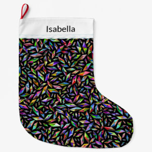 Meerkleurige diamantairs op grote zwarte kerst grote kerstsok