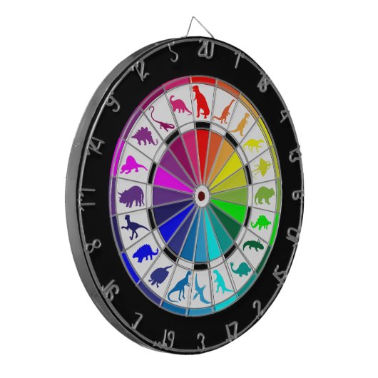 Meerkleurige dinosaurussen dartbord (Voorkant Links)