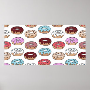 Meerkleurige donuts worden naadloos met de hand ge poster