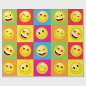 Meerkleurige Emoji Party Emoticon Faces Cadeaupapier (Vlak)