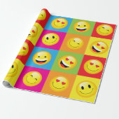 Meerkleurige Emoji Party Emoticon Faces Cadeaupapier (Uitgerold)