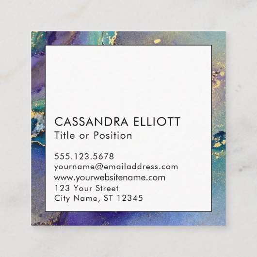 Meerkleurige en goudkleurige Abstracte vloeiende k Vierkante Visitekaartje (Achterkant)