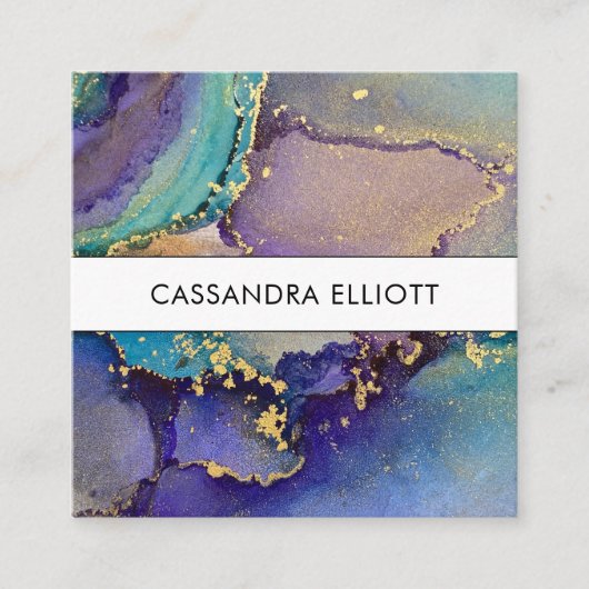 Meerkleurige en goudkleurige Abstracte vloeiende k Vierkante Visitekaartje (Voorkant)