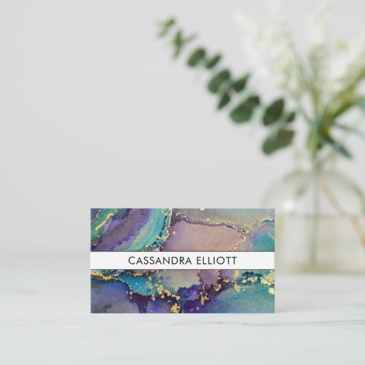 Meerkleurige en goudkleurige Abstracte vloeiende k Visitekaartje (Staand voorkant)