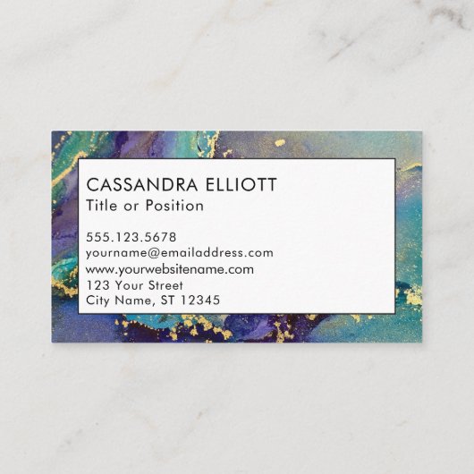 Meerkleurige en goudkleurige Abstracte vloeiende k Visitekaartje (Achterkant)