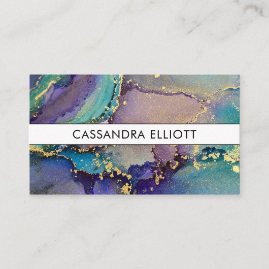 Meerkleurige en goudkleurige Abstracte vloeiende k Visitekaartje (Voorkant)