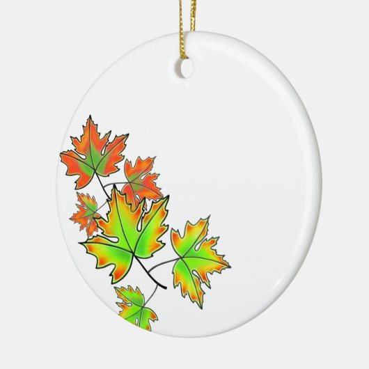 Meerkleurige esdoorn bladeren rood geel sinaasappe keramisch ornament (Links)