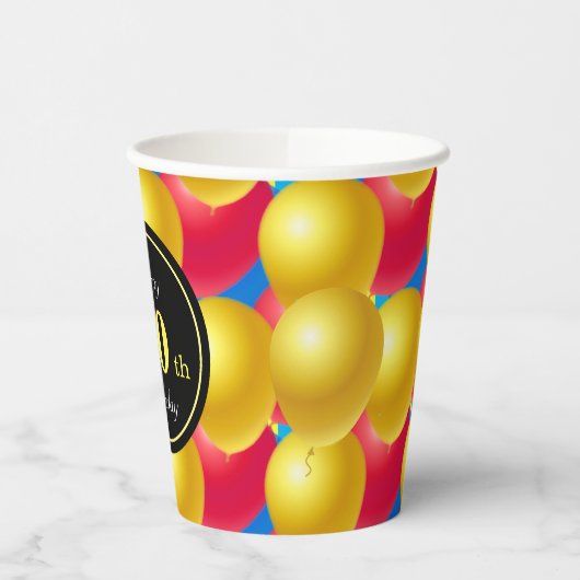 Meerkleurige feestballonnen 50e verjaardag papieren bekers (Links)