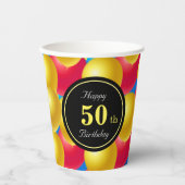 Meerkleurige feestballonnen 50e verjaardag papieren bekers (Voorkant)