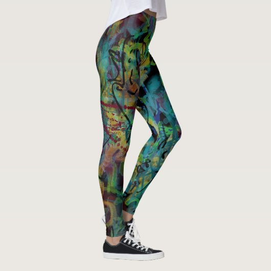 Meerkleurige, gekribde, gespleten, gekke kunst leggings (Rechts)