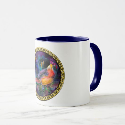 Meerkleurige gele en oranje zwaluw vogel mok (Voorkant rechts)