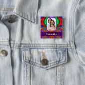 Meerkleurige gepersonaliseerde fractal vierkante button 5,1 cm (In situ)
