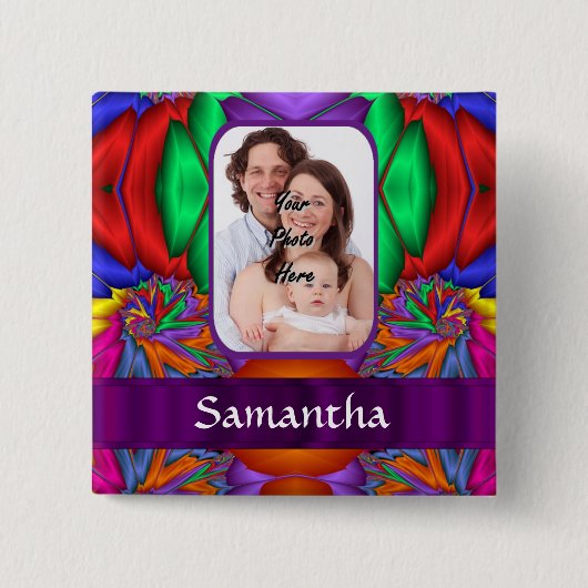 Meerkleurige gepersonaliseerde fractal vierkante button 5,1 cm (Voorkant)