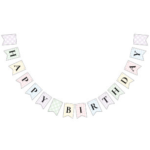 Meerkleurige Gingham Happy Birthday Bunting Banner