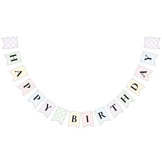 Meerkleurige Gingham Happy Birthday Bunting Banner (Alle)