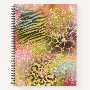 Meerkleurige Glitter Animal Print Notitieboek