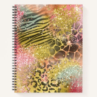 Meerkleurige Glitter Animal Print Notitieboek