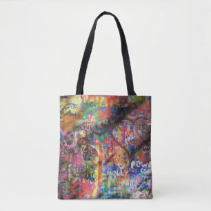 Meerkleurige graffiti op betonwand tote bag