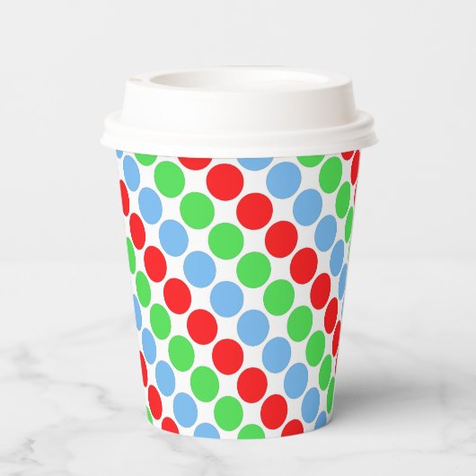 Meerkleurige grote polka stippen retro sixties papieren bekers (Achterkant)