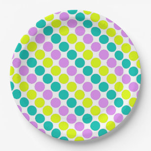 Meerkleurige grote polka stippen retro sixties papieren bordje