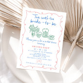 Meerkleurige handgetekende Whimsical Tea Vrijgezel Kaart