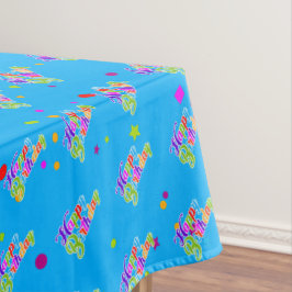 Meerkleurige Happy Birthday-afbeelding op blauw Tafelkleed