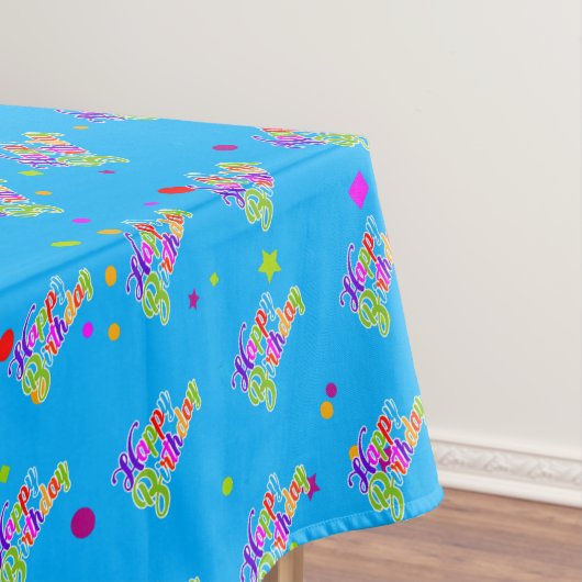 Meerkleurige Happy Birthday-afbeelding op blauw Tafelkleed (Voorbeeld)