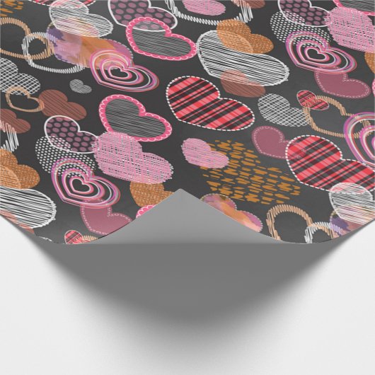 Meerkleurige harten cadeaupapier (Hoek)