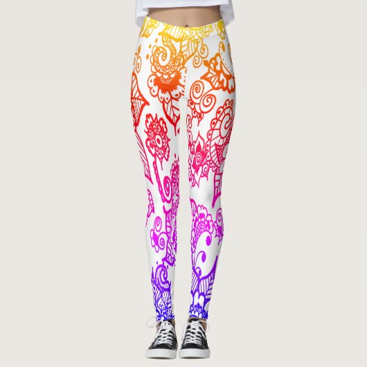 Meerkleurige Henna Geïnspireerde Floral Leggings (Voorkant)