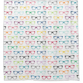 Meerkleurige Hipster Oogbril Patroon Wit Douchegordijn (Voorkant)